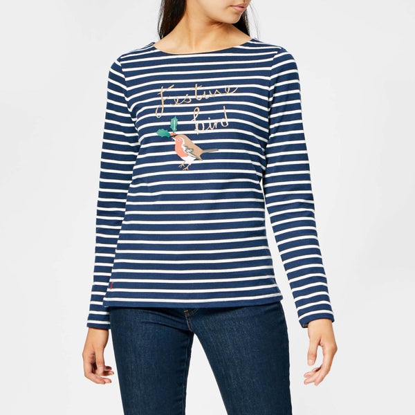 Joules Women's Harbour Print Festive Bird Jersey Top - French Navy