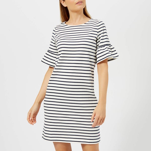 Joules Women's Sienna Fluted Sleeve Jersey Dress - Cream Navy Stripe