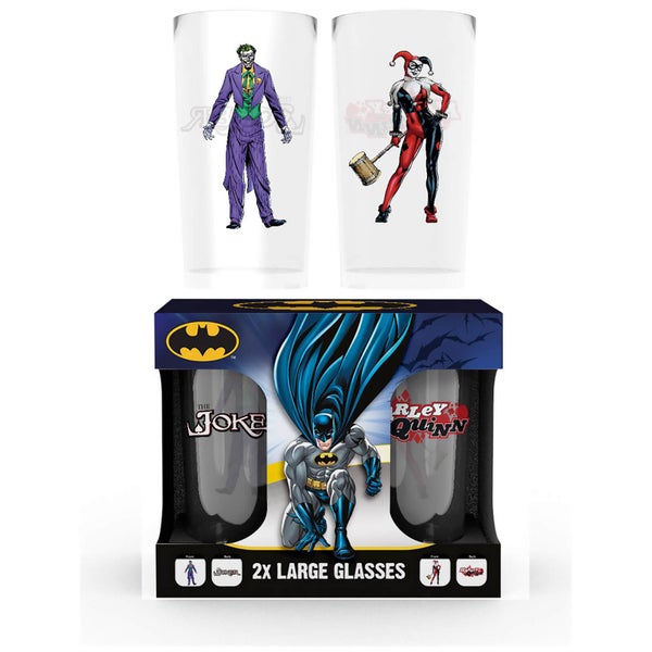 Batman Comic Joker and Harley Quinn Large Glass Twin Pack
