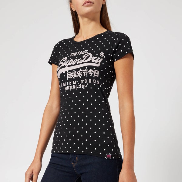 Superdry Women's Vintage Logo Aop Entry T-Shirt - Black Polka Dot