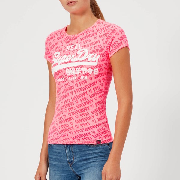 Superdry Women's Vintage Logo Aop Burnout Entry T-Shirt - Fluro Pink