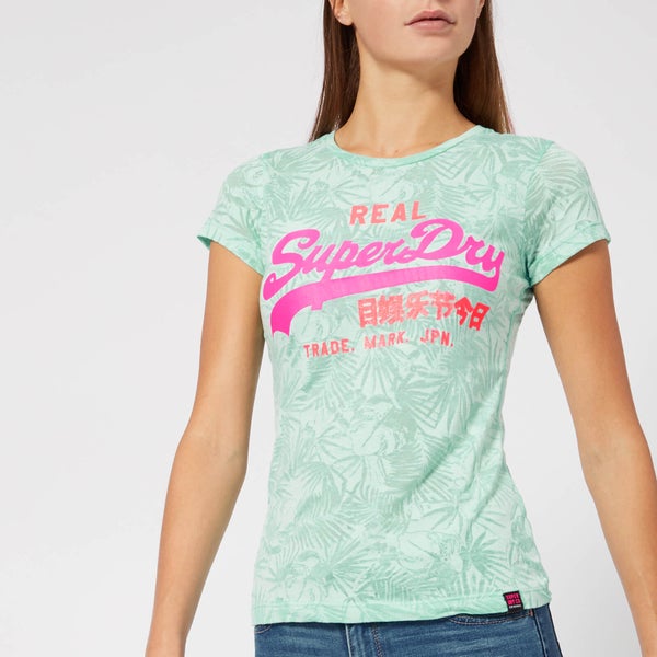 Superdry Women's Vintage Logo Aop Burnout Entry T-Shirt - Burnout Mint