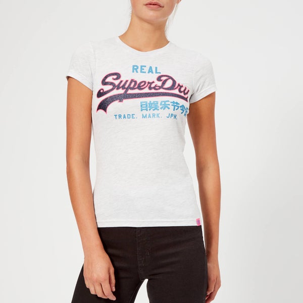 Superdry Women's Vintage Logo Neon Entry T-Shirt - Heather Blaze Grey