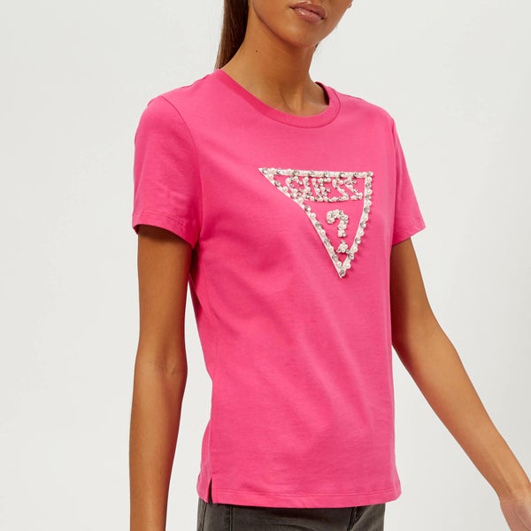 Guess Women's Short Sleeve Crew Neck Stone and Bead T-Shirt - Raquel Rose