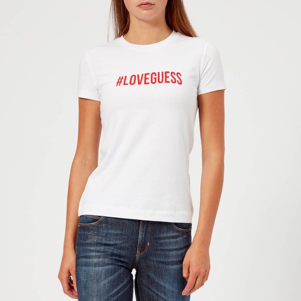 Guess Women's Short Sleeve Crew Neck Lettering T-Shirt - True White