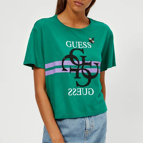 Guess Women's Short Sleeve Crew Neck Iris Logo T-Shirt - Ultra Emerald