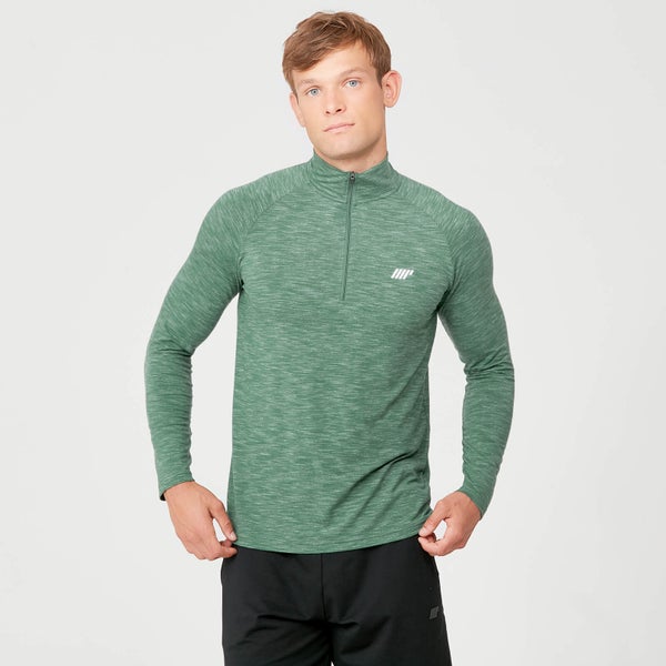 Performance 1/4 užtraukiami marškinėliai - Tamsiai žalio mergelio spalva - XS