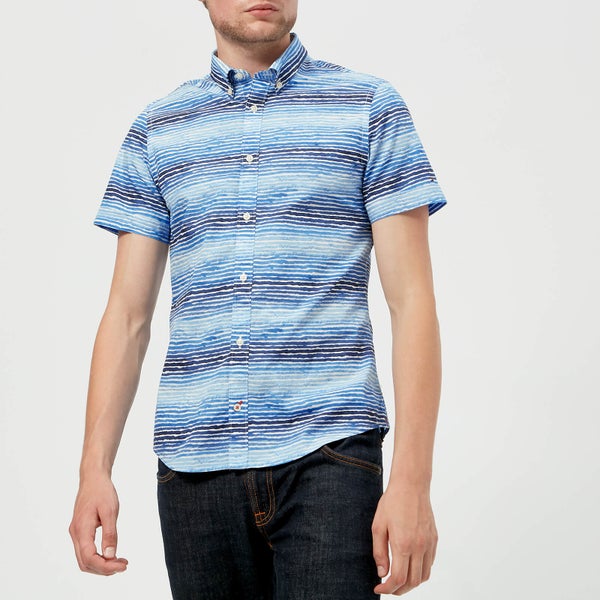 Tommy Hilfiger Men's Watercolour Stripe Short Sleeve Shirt - Maritime Blue