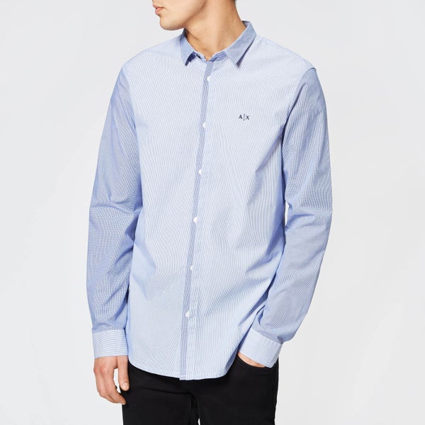 Armani Exchange Men's Slim Fit Check and Stripe Shirt - Blue