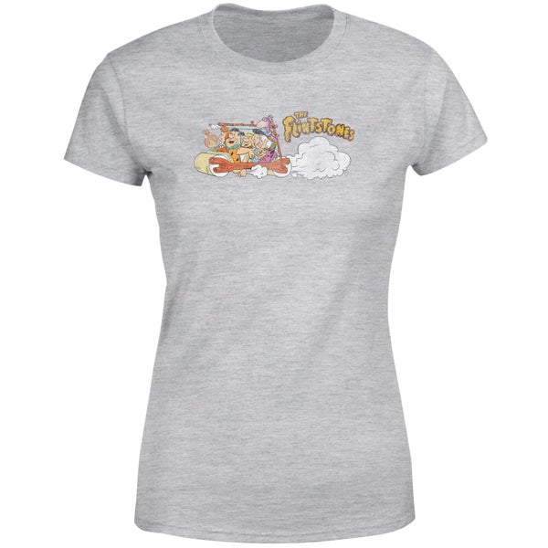 The Flintstones Family Car Distressed Women's T-Shirt - Grey