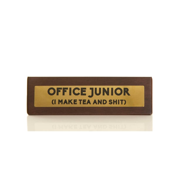 Office Junior Wooden Desk Sign - Dark Oak/Gold