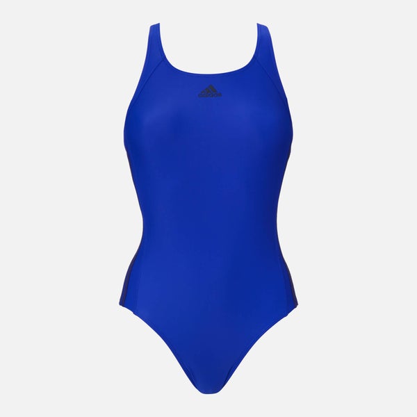 adidas Women's Essential 3 Stripe 1 Piece Swimsuit - Hi Res Blue