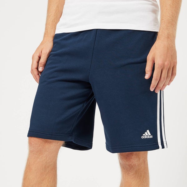 adidas Men's Essential 3 Stripe Fleece Shorts - Collegiate Navy