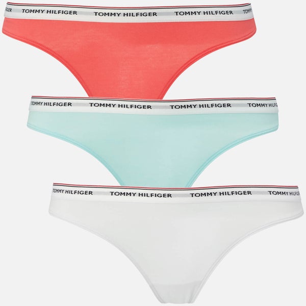Tommy Hilfiger Women's 3 Pack Thongs - Plume/Calypso Coral/White