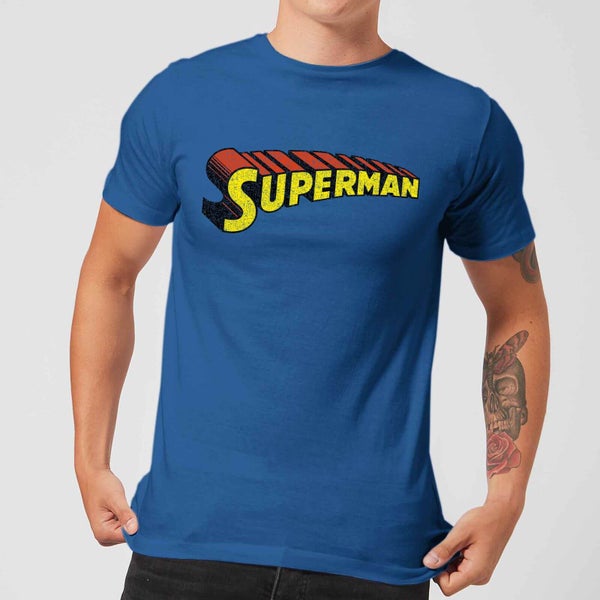 DC Superman Telescopic Crackle Logo Herren T-Shirt - Royal Blau