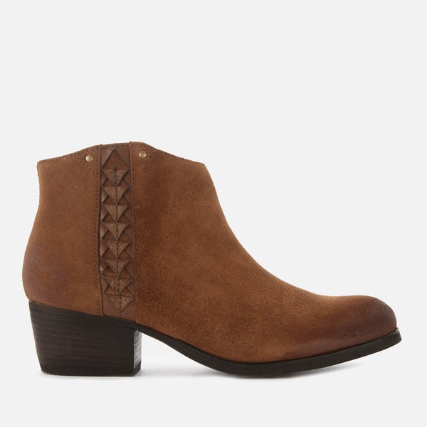 Clarks Women's Maypearl Fawn Suede Heeled Ankle Boots - Dark Tan