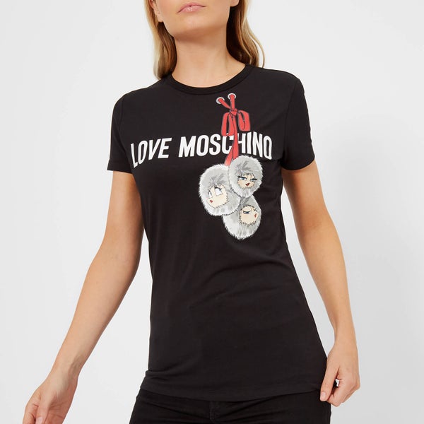 Love Moschino Women's Logo Pom Pom T-Shirt - Black