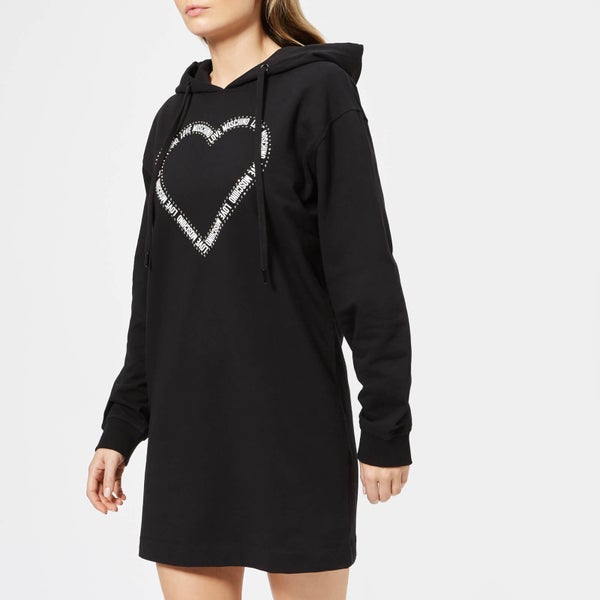 Love Moschino Women's Heart Logo Hoodie Dress - Black