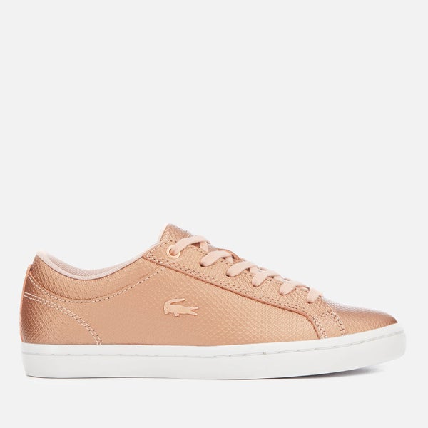 Lacoste Women's Straightset 318 2 Embossed Leather Trainers - Light Pink/White