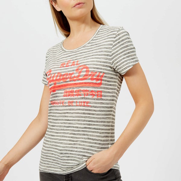 Superdry Women's Vintage Logo Stripe Entry T-Shirt - Outre Grey/White Stripe