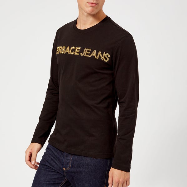 Versace Jeans Men's Gold Logo Long Sleeve T-Shirt - Black