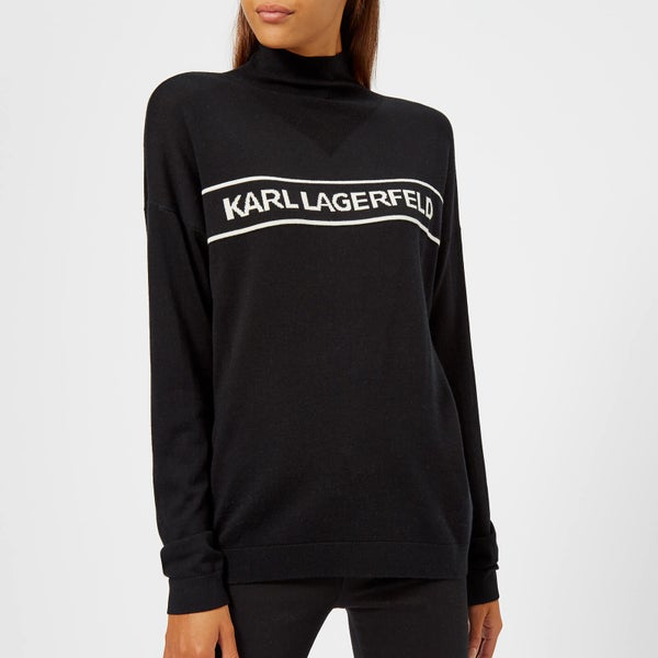 Karl Lagerfeld Women's Mock Neck Logo Sweater - Black
