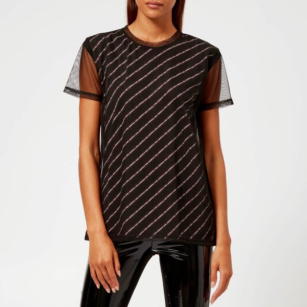 Karl Lagerfeld Women's Karl Stripe Double Layer T-Shirt - Black