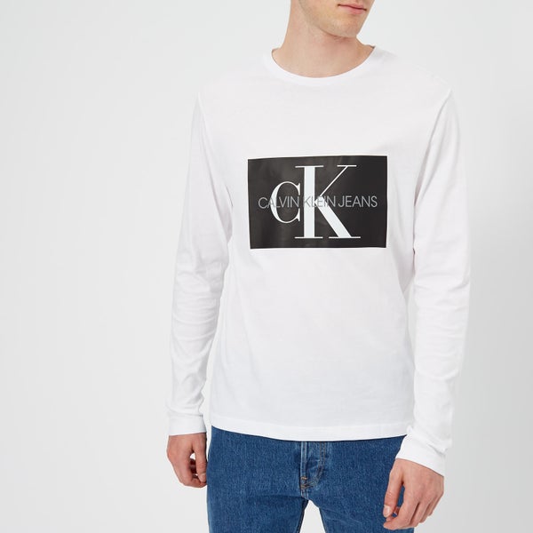 Calvin Klein Jeans Men's Monogram Box Logo Long Sleeve T-Shirt - Bright White