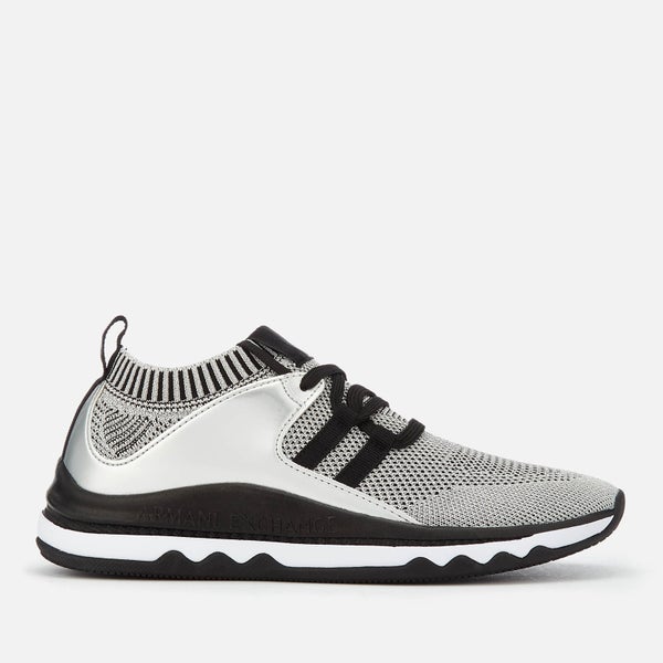 Armani Exchange Women's Knitted Running Style Trainers - Silver