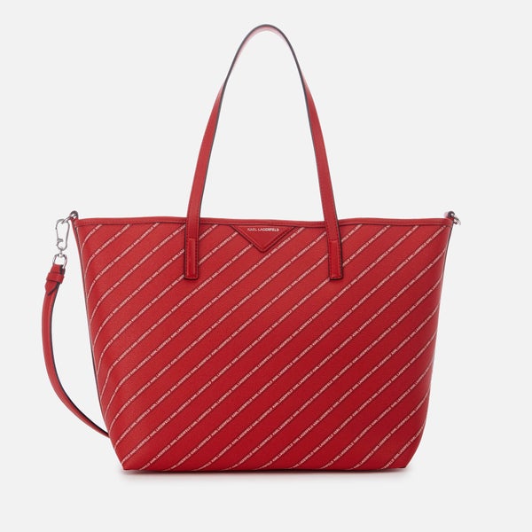 Karl Lagerfeld Women's Stripe Logo Shopper Bag - Red