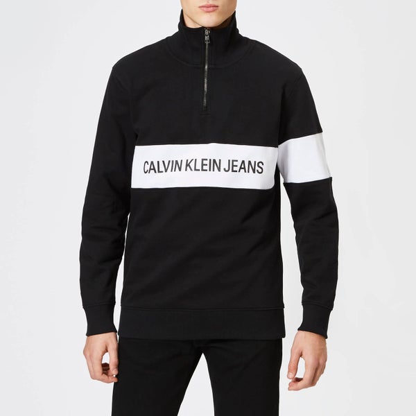 Calvin Klein Jeans Men's Stripe Institutional Logo Half Zip Sweatshirt - CK Black