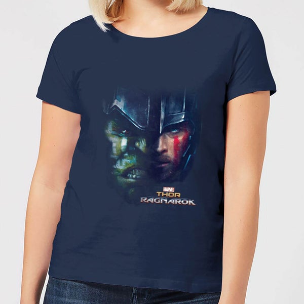 T-Shirt Femme Marvel - Thor Ragnarok - Visage Divisé de Hulk - Bleu Marine