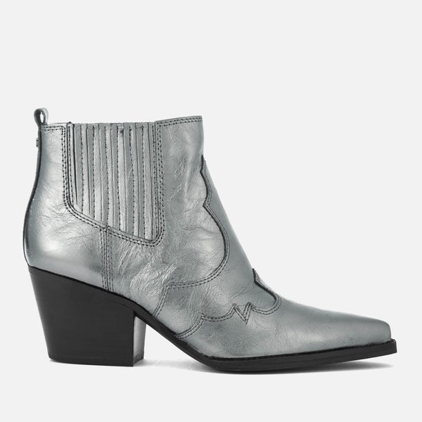 Sam Edelman Women's Winona Distressed Metallic Leather Western Boots - Anthracite