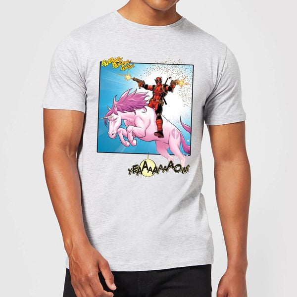 T-Shirt Homme Deadpool Chevauche une Licorne Marvel - Gris