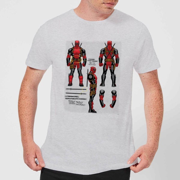 T-Shirt Homme Plan d'une Figurine Deadpool Marvel - Gris
