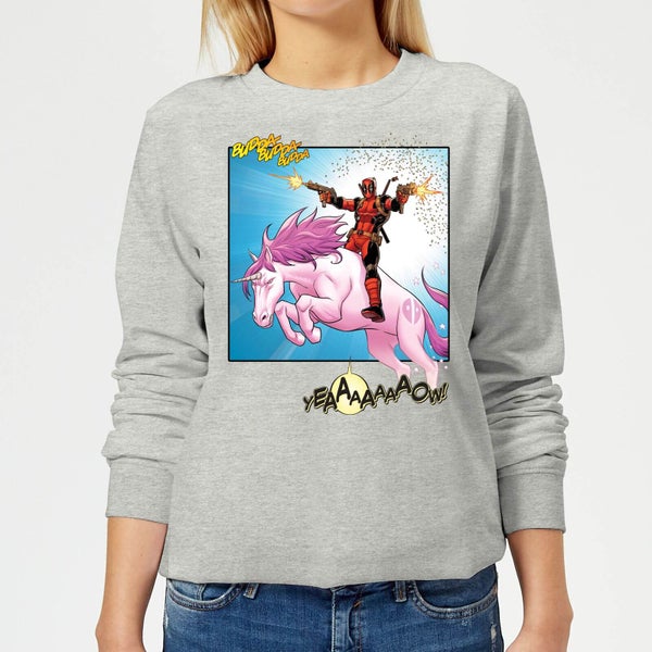 Sweat Femme Deadpool Chevauche une Licorne Marvel - Gris