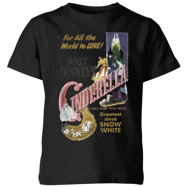 T-Shirt Enfant Disney Affiche Vintage Princesse Cendrillon - Noir