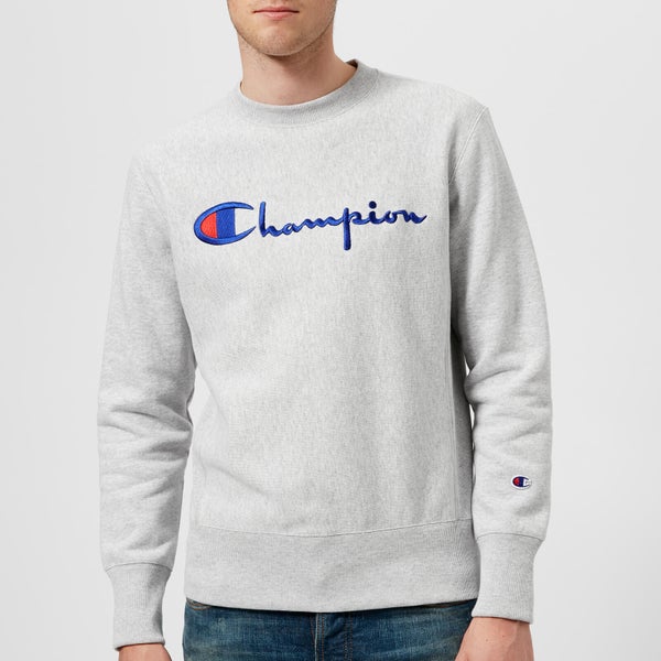 Champion Men's Crew Neck Script Sweatshirt - Grey - XS