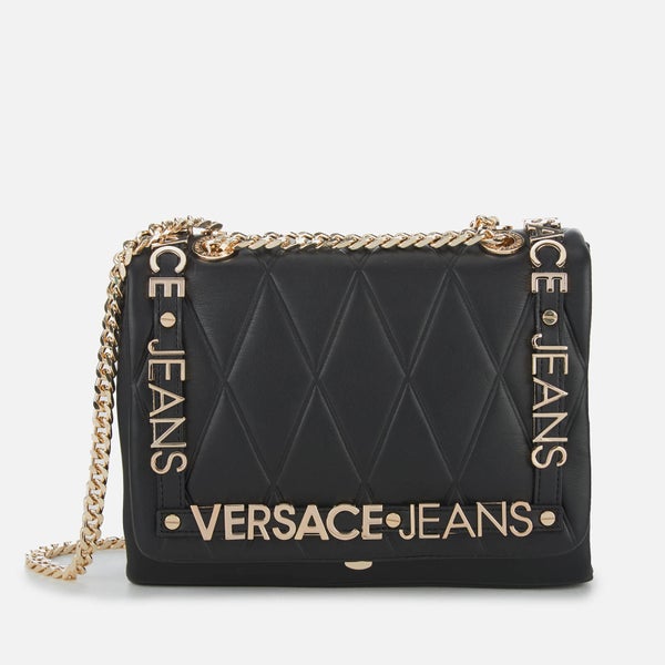 Versace Jeans Women's Quilted Logo Chain Handle Cross Body Bag - Black