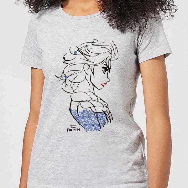 T-Shirt Femme La Reine des Neiges - Croquis Elsa Bleu - Gris
