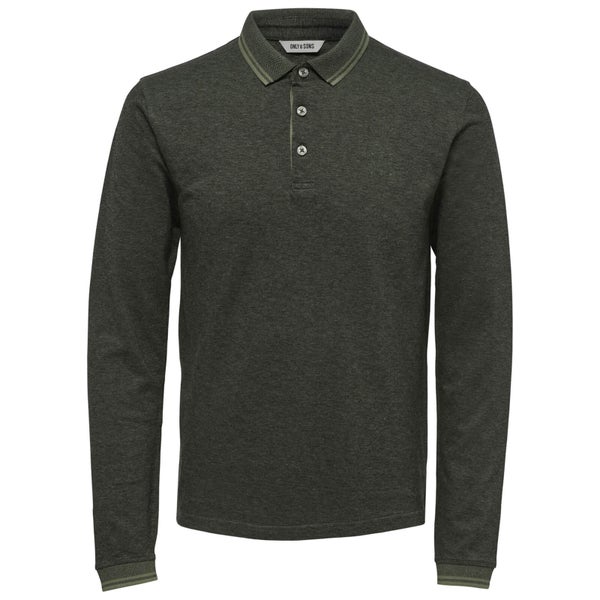 Only & Sons Men's Stan Long Sleeve Polo Shirt - Deep Lichen Green