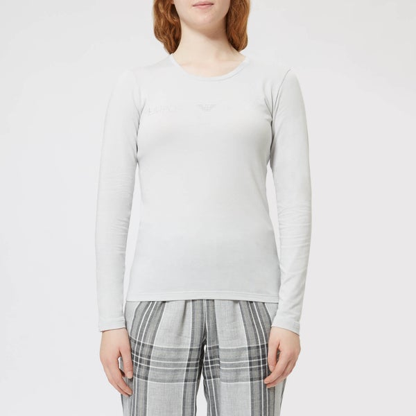 Emporio Armani Women's Basic Cotton Long Sleeve T-Shirt - Silver