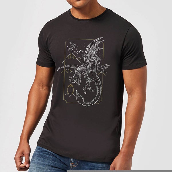 Harry Potter Dragon Line Art Men's T-Shirt - Black