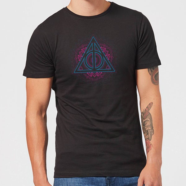 Harry Potter Neon Deathly Hallows Men's T-Shirt - Black