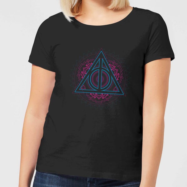 Harry Potter Neon Deathly Hallows Dames T-shirt - Zwart