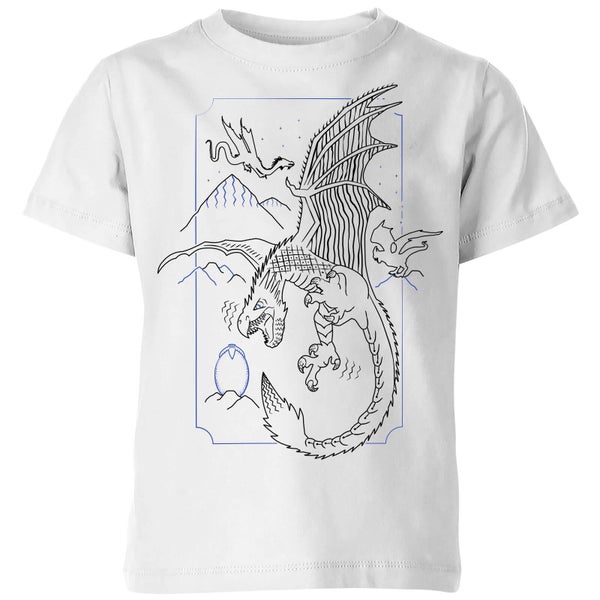 Harry Potter Dragon Line Art Kinder T-Shirt - Weiß
