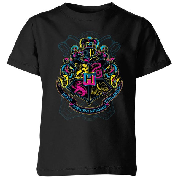 Harry Potter Neon Hogwarts Crest Kinder T-shirt - Zwart