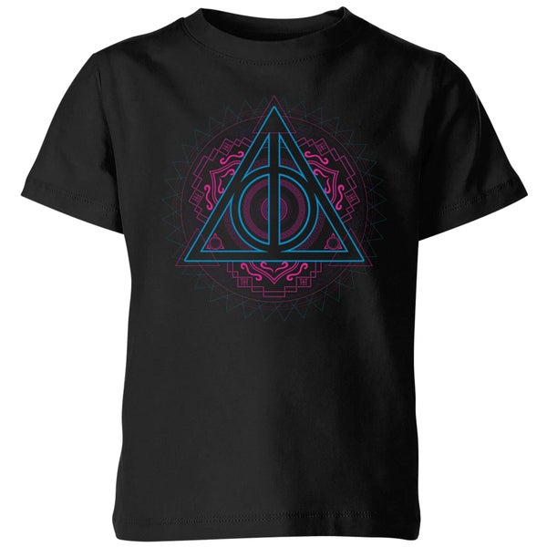 Harry Potter Neon Deathly Hallows Kinder T-Shirt - Schwarz