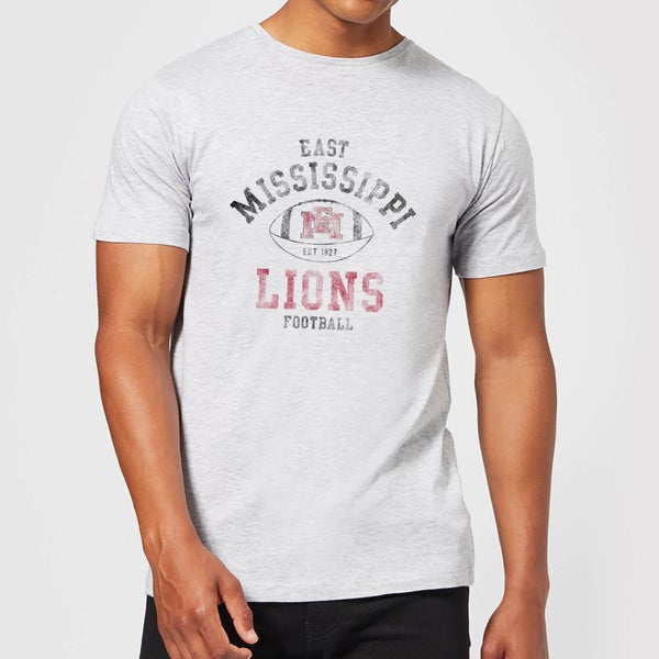 East Mississippi Community College Lions Distressed Football Men's T-Shirt - Grey