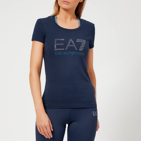 Emporio Armani EA7 Women's Train Logo Series Short Sleeve T-Shirt with Studs - Navy Blue